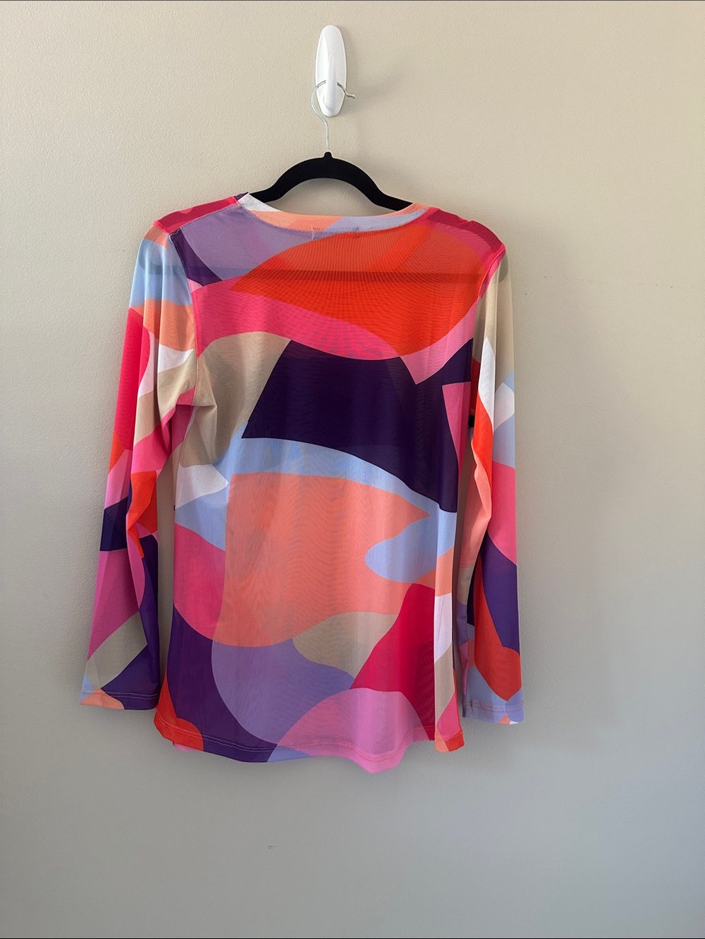 David Cline Women’s Long Sleeve Mesh Top Melon Abstract Print Sz Medium Chic - Picture 2 of 8